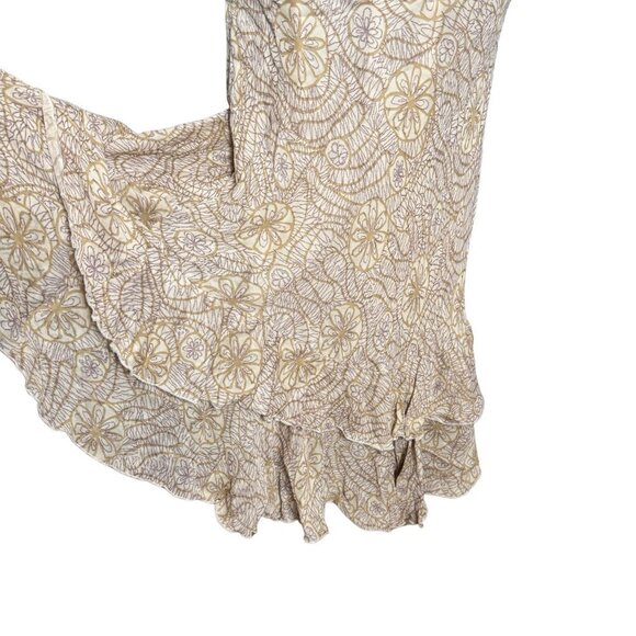 90s Beige Floral Ruffle Hem Dress Elegant Slip Style Maxi Gown Neutral - Picture 10 of 10